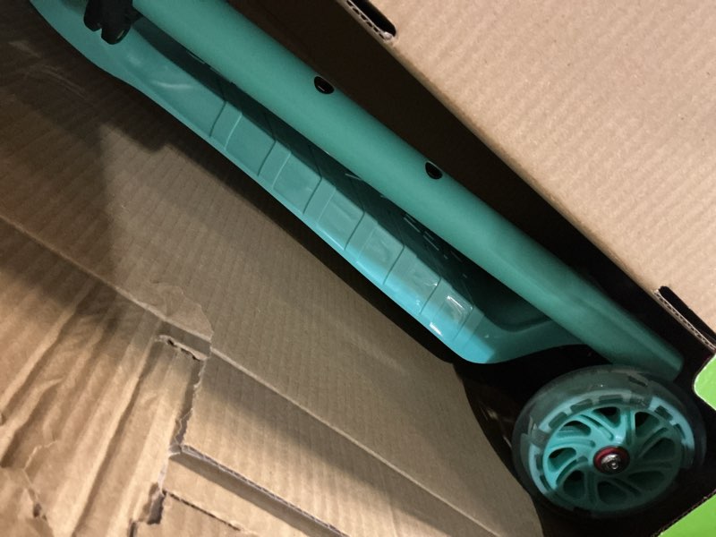 Condition photo showing Good Condition for lifemaster mini 3-wheel kids scooter with multi-color wheel lights – 4-height adjustable handlebar, wide anti-slip deck, child safety certified, boys & girls ages 2+ supports up to 110 lbs teal children and toddler