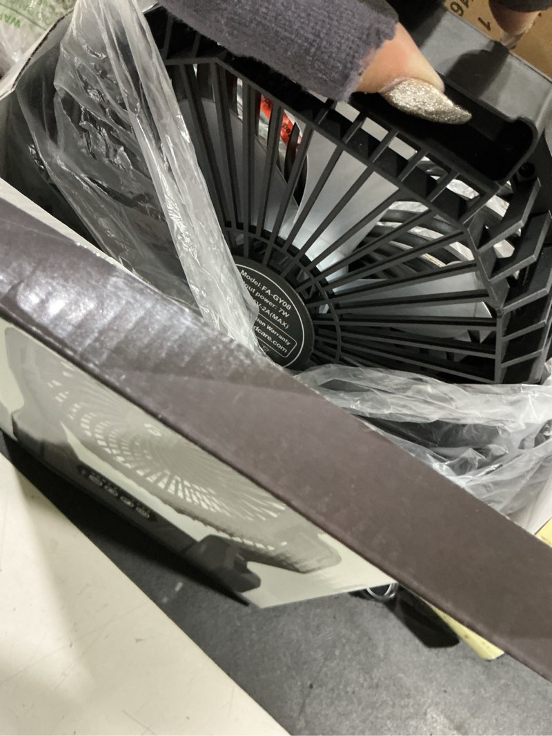 Condition photo showing Good Condition for battery operated fan, 2-in-1 d-cell battery & usb powered portable fan with 4 speeds, 3 timers & 2 light modes, super long lasting camping fan for outdoor tent travel picnic office bedroom - black