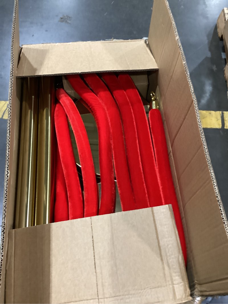 Condition photo showing Good Condition for 6pcs gold stanchions posts with 4pcs 5 ft red velvet rope, red velvet rope stanchion set crowd control barriers, stanchions and velvet ropes red carpet poles for party supplies