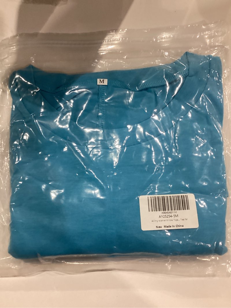 Condition photo showing New/Like New for Allimy Women's Long Sleeve Asymmetrial High Low Tops Side Solit Sport Tees 2025 Fall Trendy Clothes Teal-blue Medium