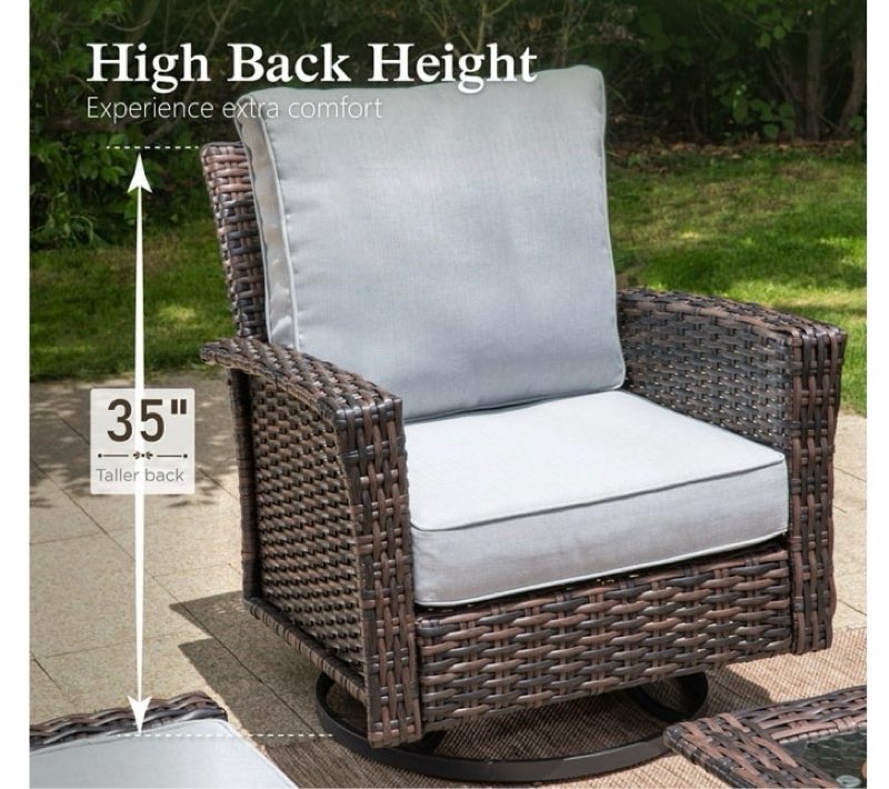 sophia & william 6 pieces patio furniture set with swivel chairs 7-seat wicker outdoor conversation set with 5.5\\\" thickened cushions( only 4 pieces)