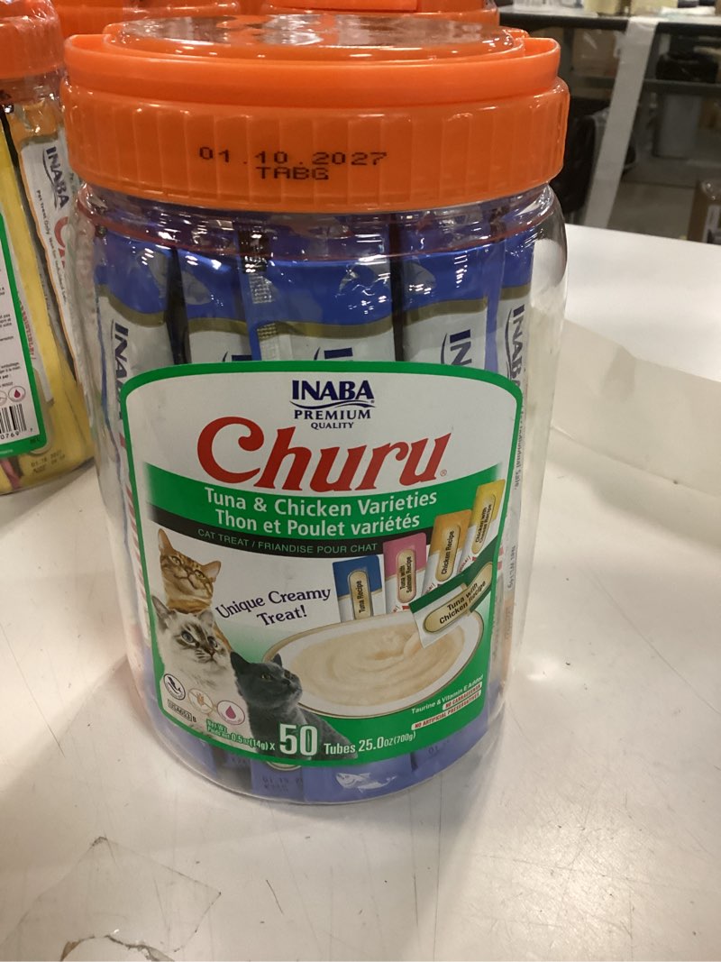 Condition photo showing New/Like New for INABA Churu Cat Treats, Grain-Free, Lickable, Squeezable Creamy Purée Cat Treat/Topper with Vitamin E & Taurine, 0.5 Ounces Each Tube, 50 Tubes, Tuna & Chicken Variety Tuna and Chicken Variety 0.5 Ounce (Pack of 50) ( best by 1/10/27) 