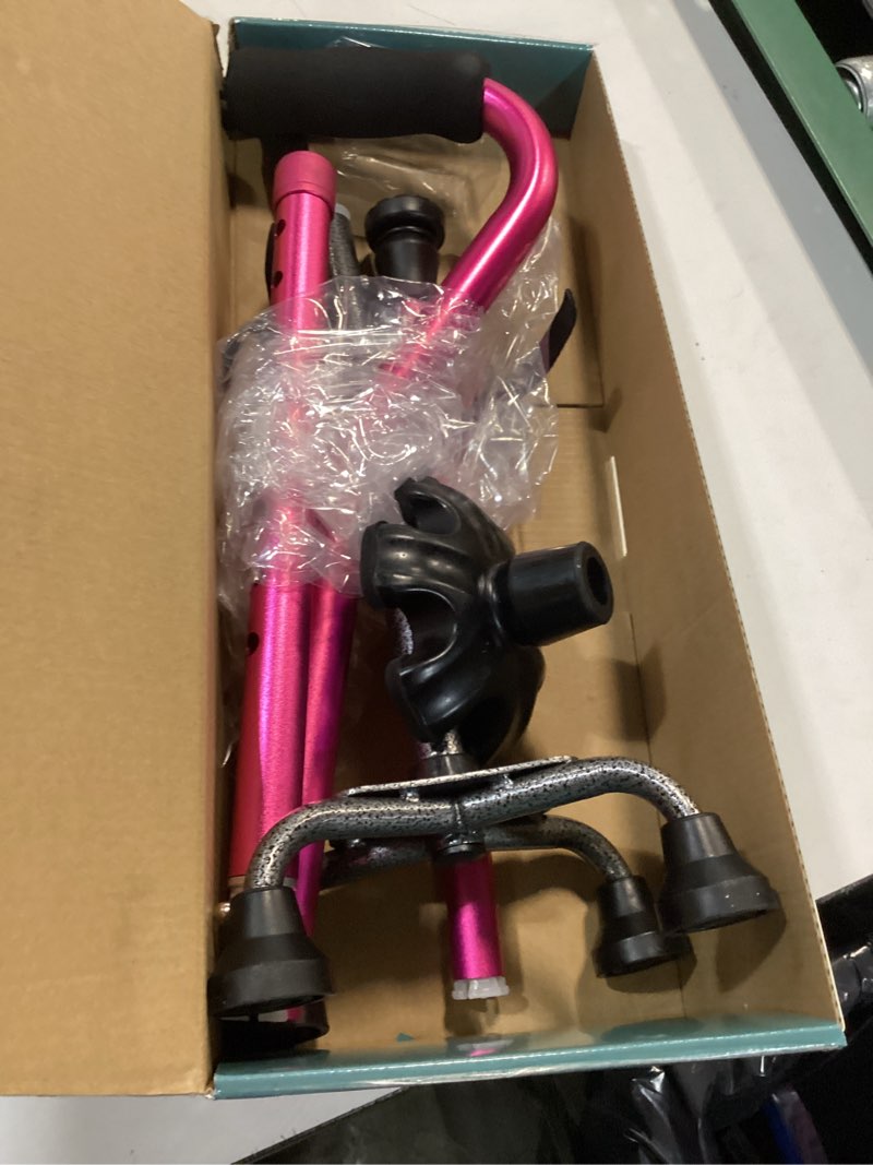 Condition photo showing As Is for LIXIANG Walking Canes Stablize Women Quad Canes for Seniors & Adults Foldable Adjustable for Men & Women Heavy Duty Freestanding Cane for People with Leg Injuries 3 footings Light Pink