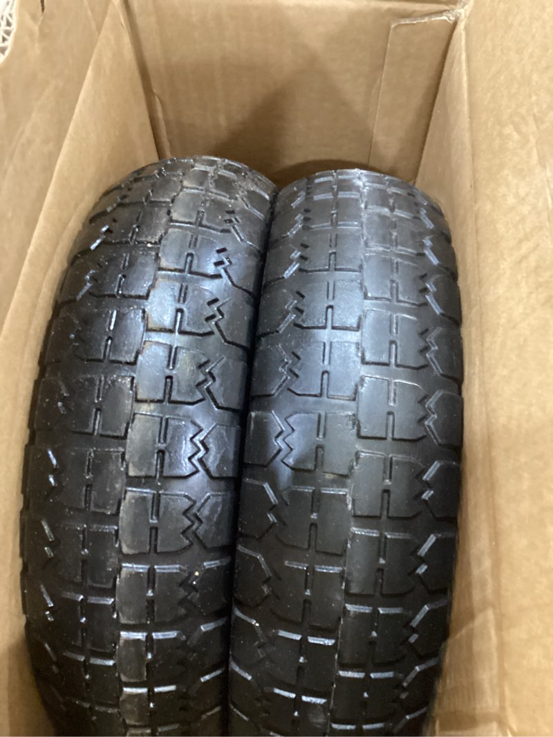 Condition photo showing As Is for 13" Flat Free Wheels, 4.00-6 Tire Flat Free 2-Pack with 3/4" Bearings 2.1" Offset Hub for Gorilla Cart, Wheelbarrow, Garden Cart, Trolleys, Hand Trucks & Yard Trailers 13in-3/4in