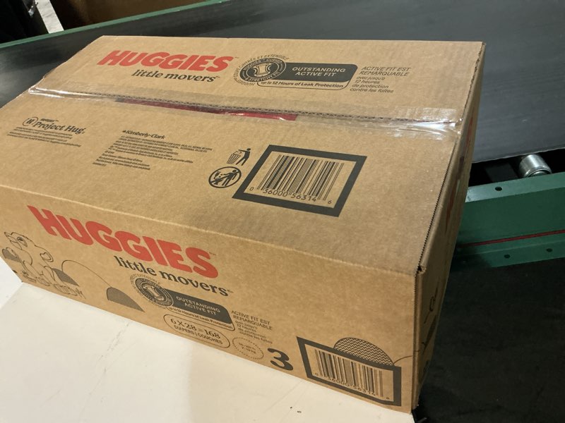 Condition photo showing New/Like New for Huggies Size 3 Diapers, Little Movers Baby Diapers, Size 3 (16-28 lbs), 168 Count (6 Packs of 28), Packaging May Vary Size 3 168