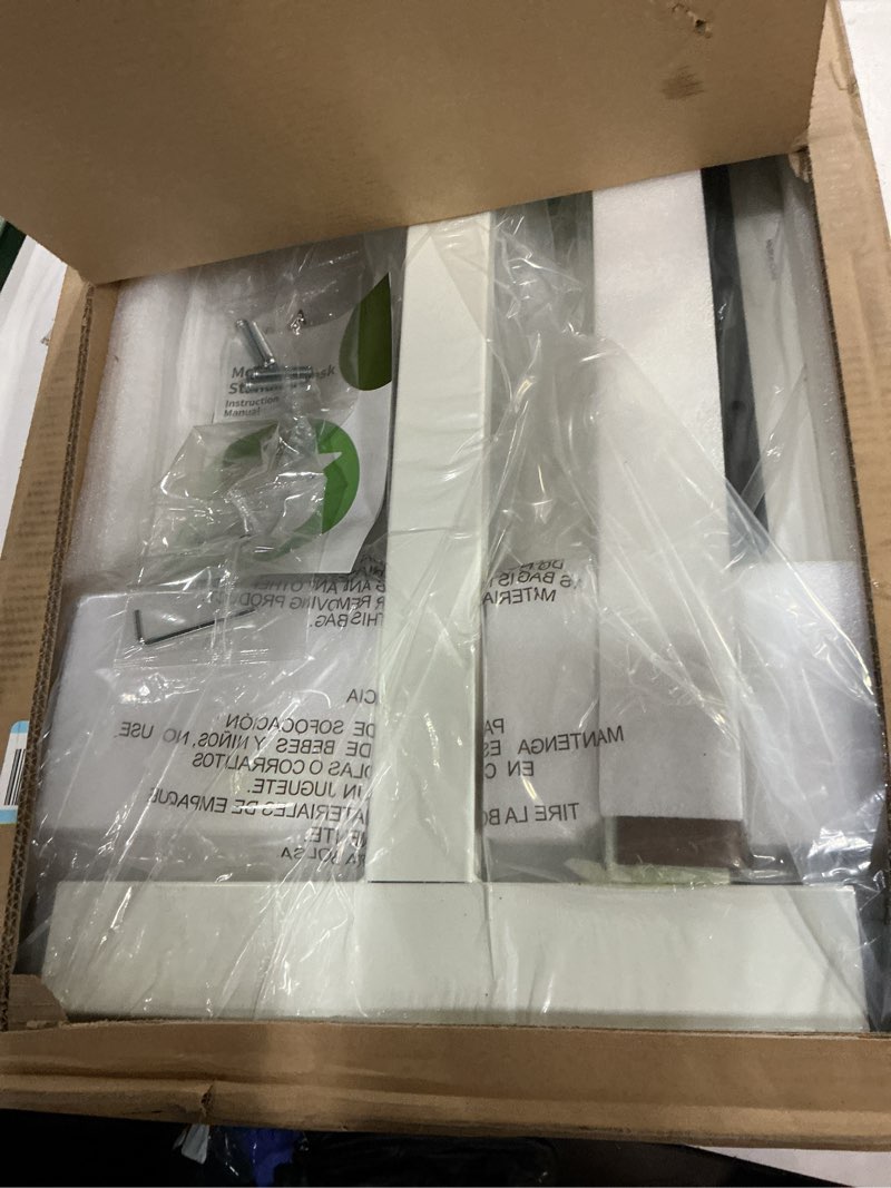 Condition photo showing Good Condition for Mobile Standing Desk, Pneumatic Adjustable Rolling Desk(31.5 Inches), Portable Laptop Desk with Wheels, Overbed Bedside Table Laptop Table for Couch, Home, Office, White White 32"