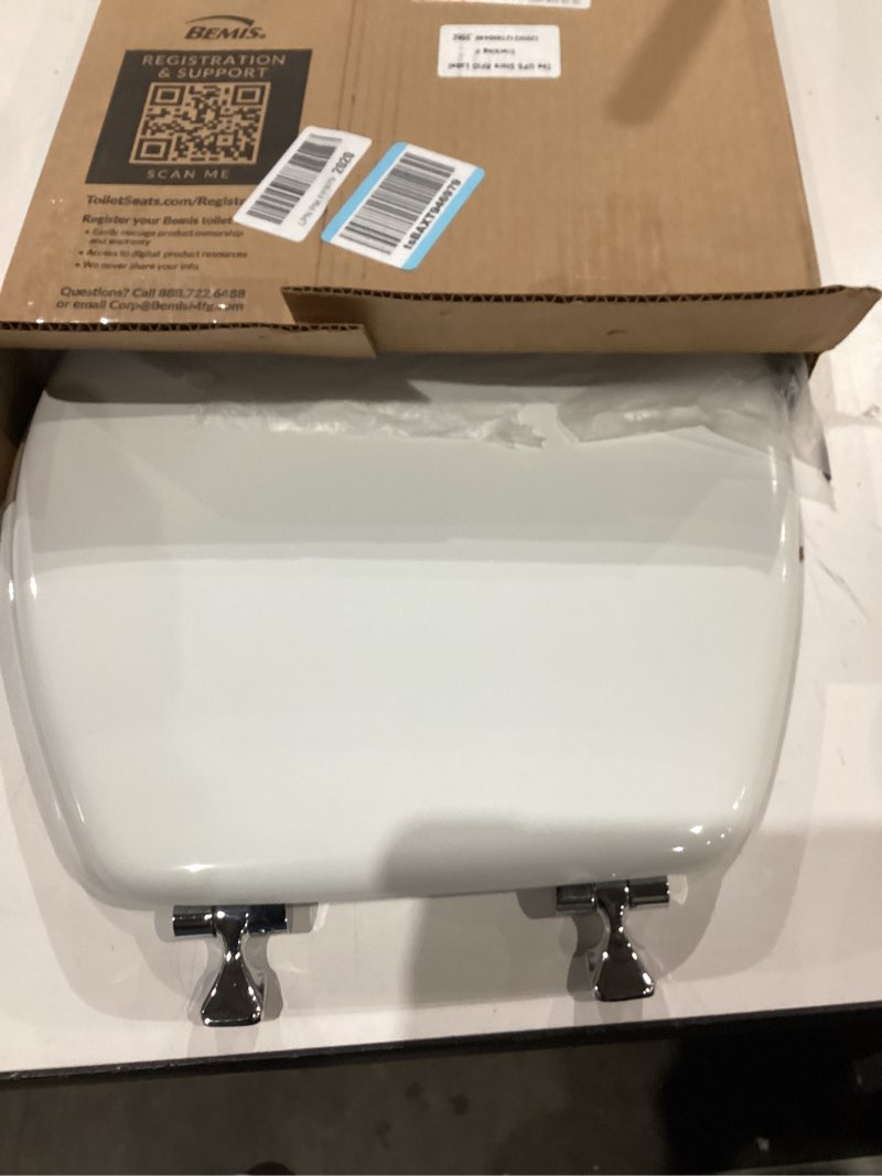 Condition photo showing Good Condition for mayfair 844cp 000 edgewater toilet seat with chrome hinges will never come loose, round, durable enameled wood, white