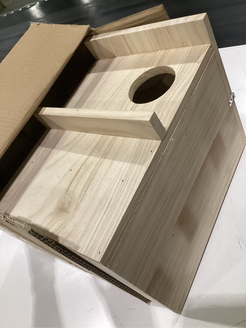 Condition photo showing Good Condition for breezehug 1 set large wood squirrel nesting house hanging squirrel family house for outside with screws winter for outdoor garden shelter breeding living, 15 x 10 x 9 inch