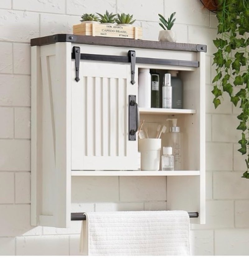 bathroom wall cabinet, farmhouse medicine cabinet with sliding barn door & adjustable shelves, wall 