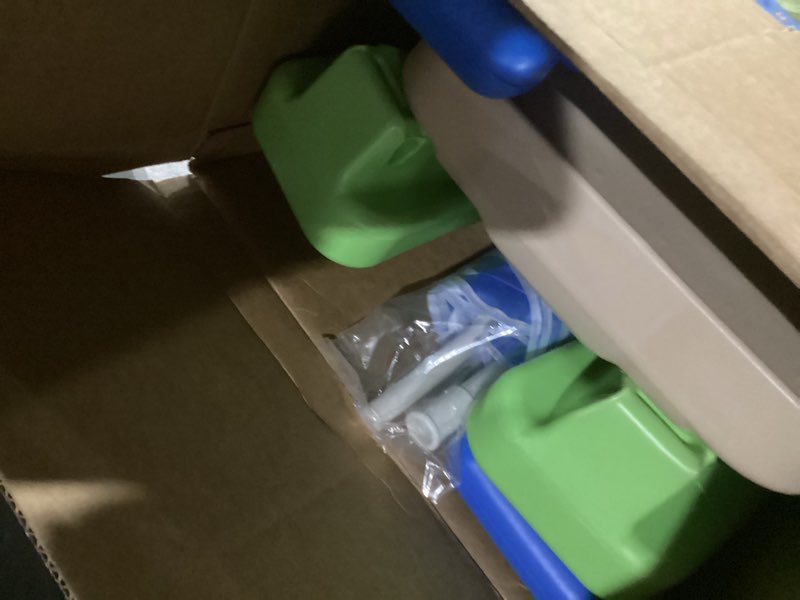 Condition photo showing New/Like New for Little Tikes Easy Store Jr. Picnic Table with Umbrella - Blue / Green Blue/Green Onesize