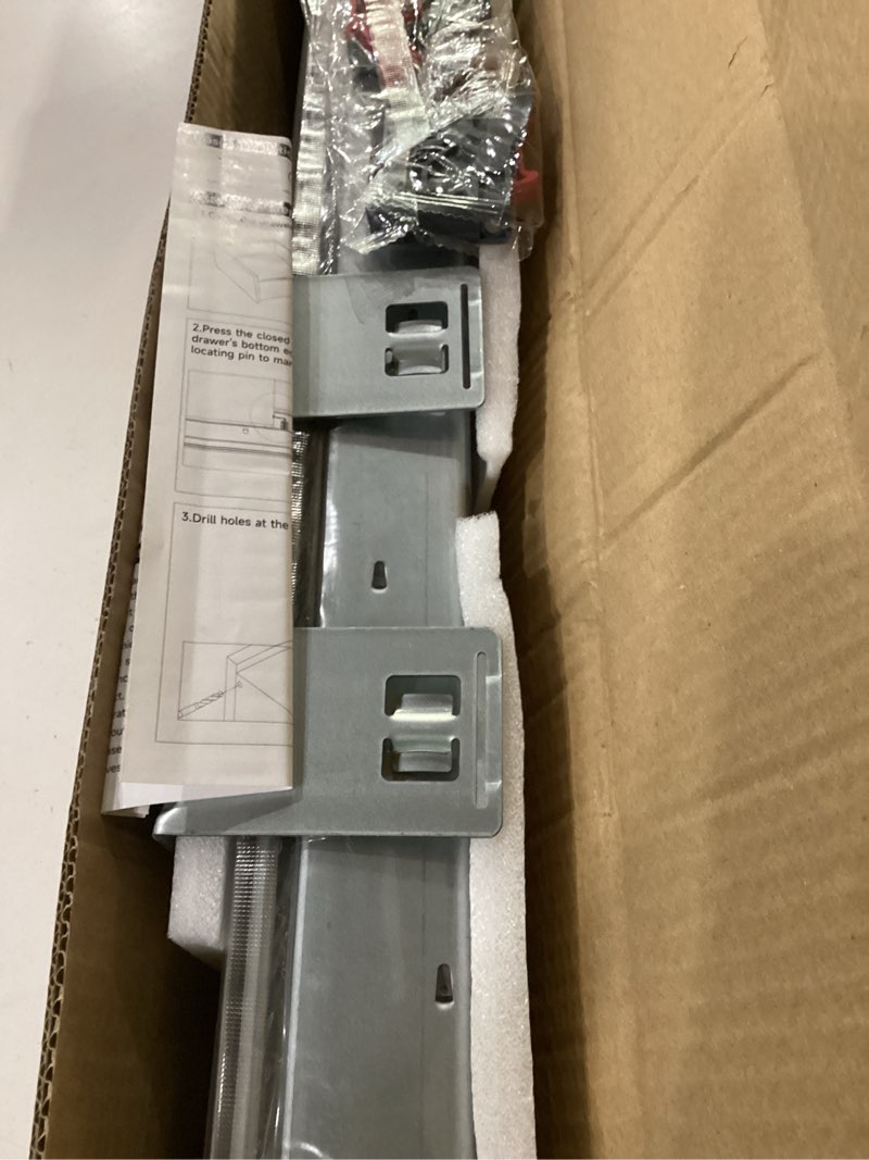 Condition photo showing New/Like New for soft close bottom mount drawer slides 21 inch rails with rear mounting bracket locking devices screws for face frame or frameless application?21 inch, 1 pair? 21 inch 1 pair