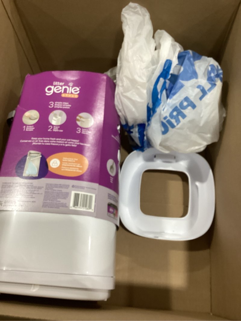 Condition photo showing Good Condition for litter genie style pail cat litter box waste disposal system for odor control includes 1 square refill bag white