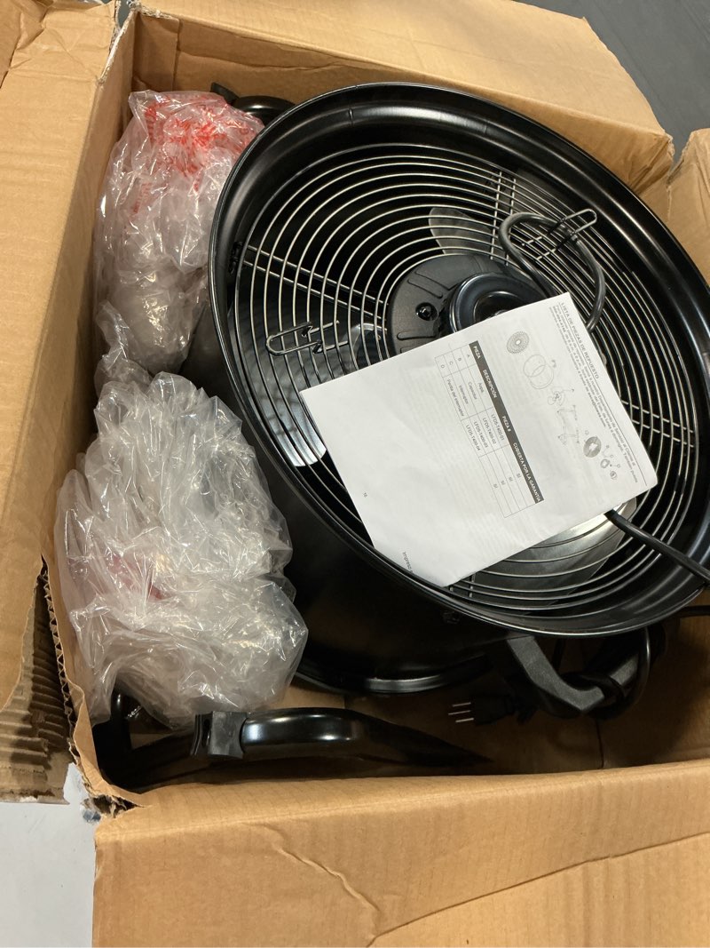 Condition photo showing As Is for utilitech 16-inches 120 -volt 3 -speed high velocity indoor black floor fan