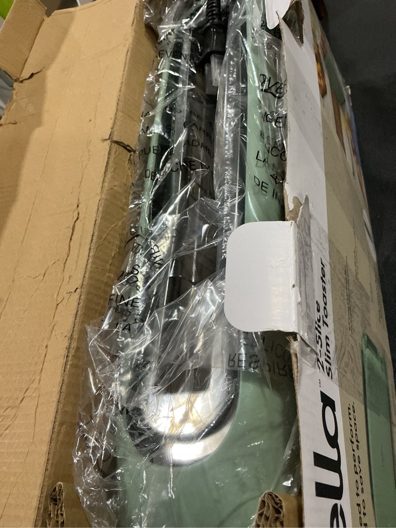 Condition photo showing New/Like New for bella 2 Slice Slim Toaster, Fits-anywhere™ Kitchenware, 6 Setting Shade Control with Reheat & Cancel Buttons, Fits Sourdough, 10” Long Slot, Anti Jam & Auto Shutoff, 900 Watt, Seaglass 2 Slice Seaglass