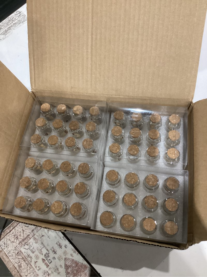 Condition photo showing Good Condition for bright creations 48 pack 10ml create a message in a bottle kit, bulk small glass cork bottles with mini scrolls for time capsules, wedding favors transparent