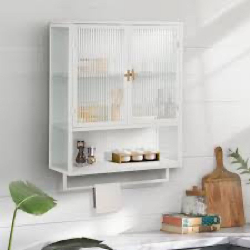 Modern Tempered Glass Two - door Wall Cabinet with Featuring Thie