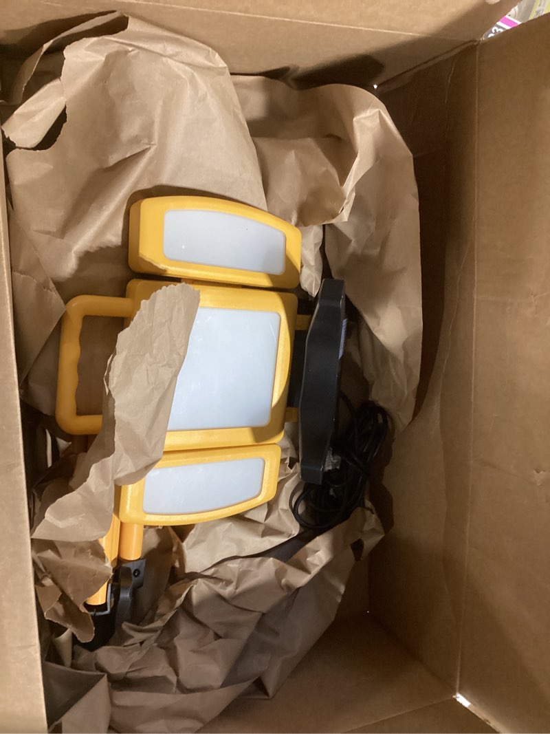 Condition photo showing As Is for LED Tripod Work Light, Portable Waterproof Construction Lamp with Foldable Base - Dimmable & USB Rechargeable, 7500 Lumens