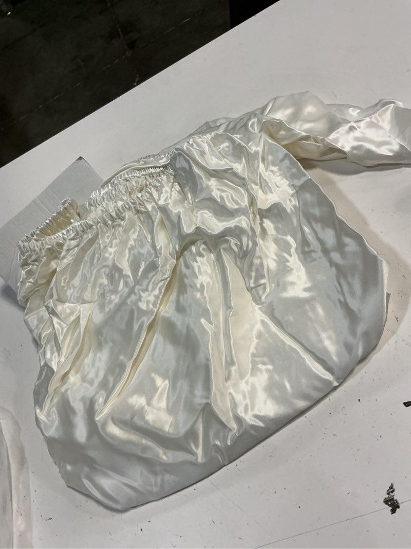 Condition photo showing As Is for quince mulberry silk fitted sheet, king, ivory