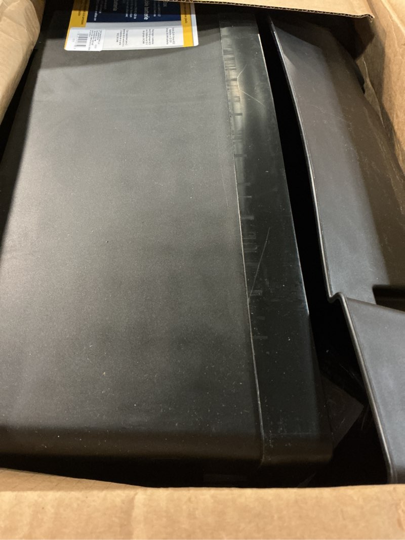 Condition photo showing As Is for camco double battery box - safely stores rv, automotive, and marine batteries - features a heavy-duty corrosion-resilient polymer construction and measures inside 21-1/2" x 7-3/8" x 11-3/16" (55375) frustration free packaging double battery box