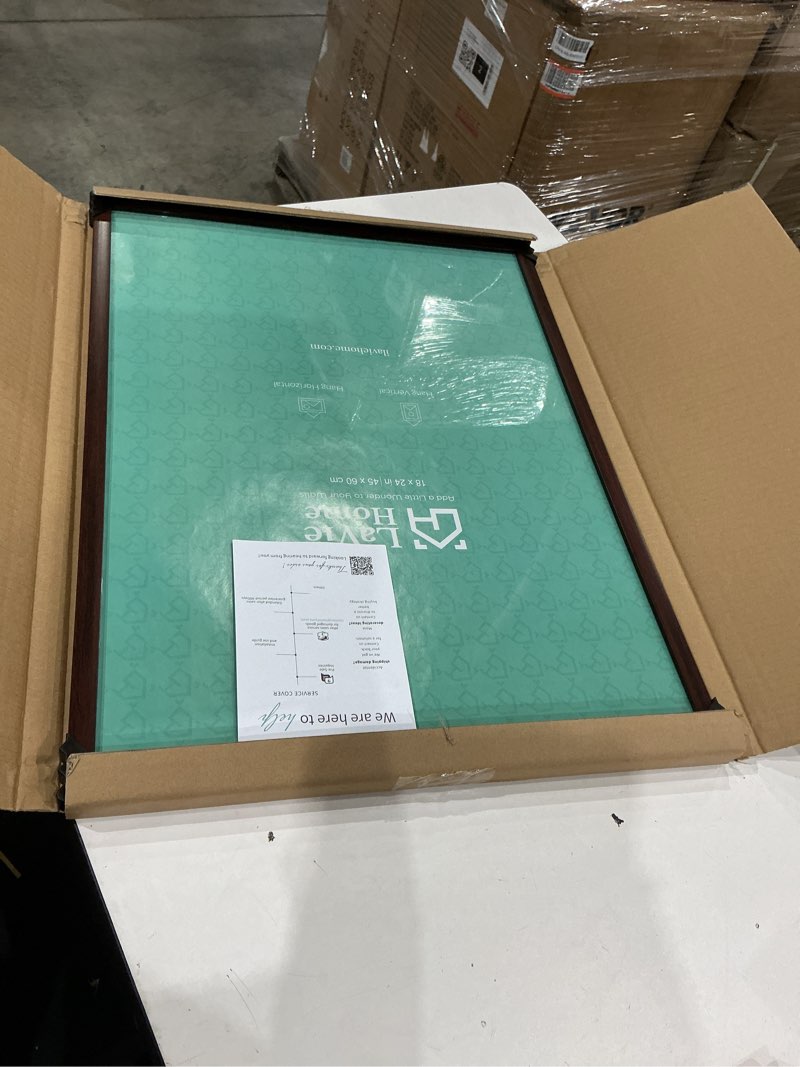 Condition photo showing New/Like New for lavie home 18x24 picture frame for wall display, 18x24 brown picture frame with hd plexiglas, 18 x 24 poster frame 1 pack, display frame for vertical or horizontal, classic collection brown 18x24 1