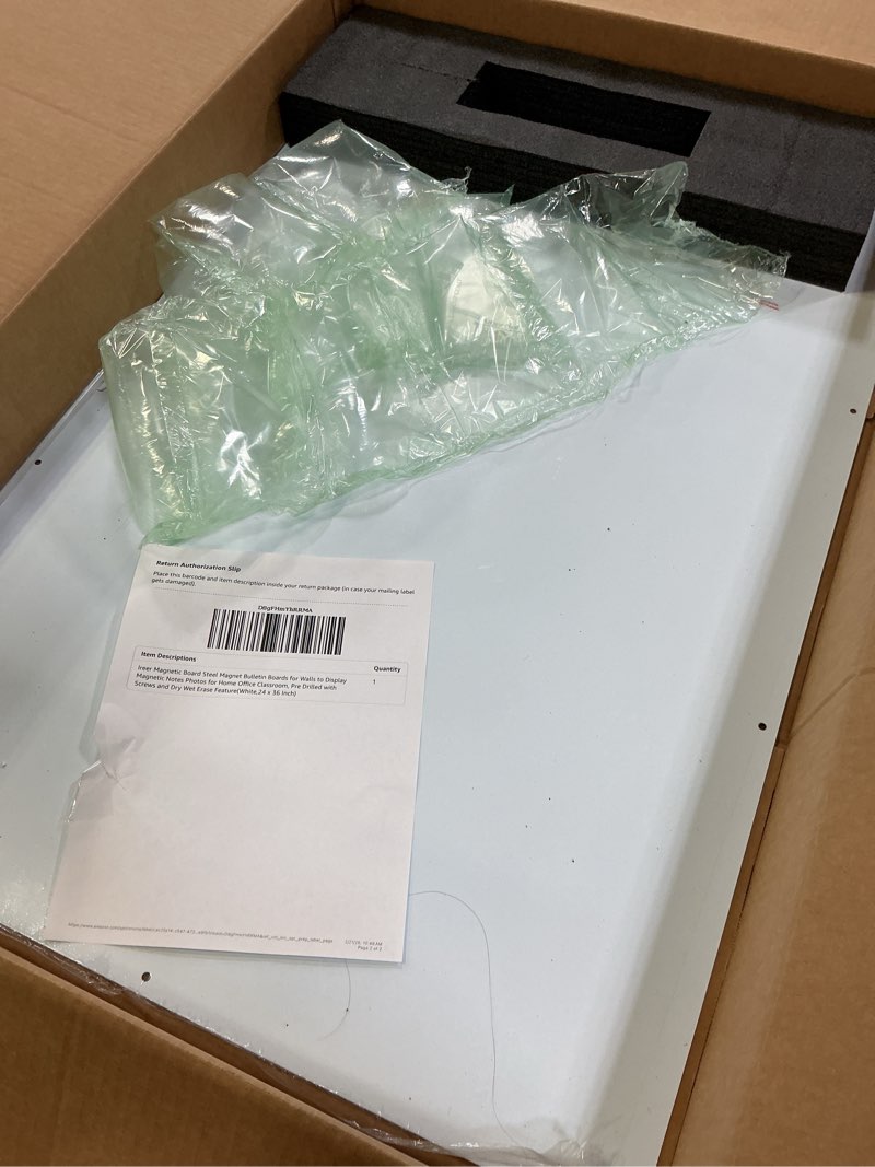 Condition photo showing As Is for Ireer Magnetic Board Steel Magnet Bulletin Boards for Walls to Display Magnetic Notes Photos for Home Office Classroom, Pre Drilled with Screws and Dry Wet Erase Feature (White,24 x 36 Inch)