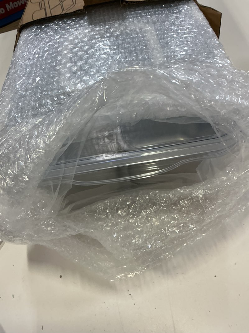 Condition photo showing New/Like New for snackle box container with 8 removable stainless steel compartments divided serving tray with portable handle for beach, road trip, picnic, boat days, ball games, pool and parties plastic outer box/steel inner cup