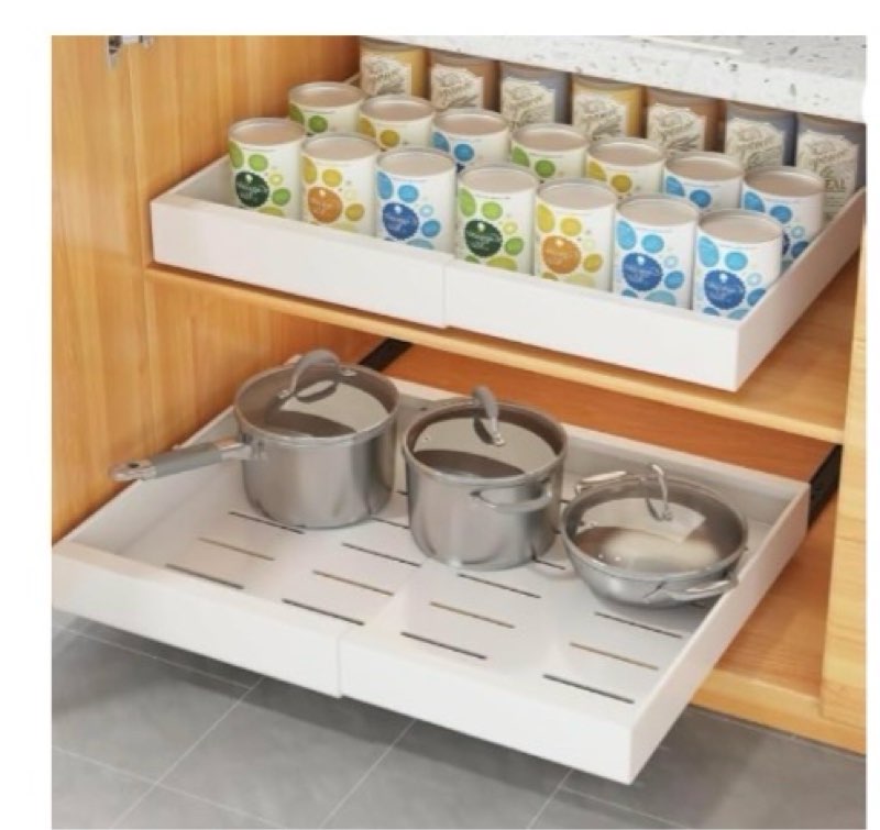 Expandable Pull Out Cabinet Organizer, 12.6\"-20.5\" Pull Out Drawers for Kitchen Cabinets, Slide Out Drawers for Kitchen Cabinets, Slide Out Drawers Organizer, Fixed with Adhesive Nano (White, 4 pc)