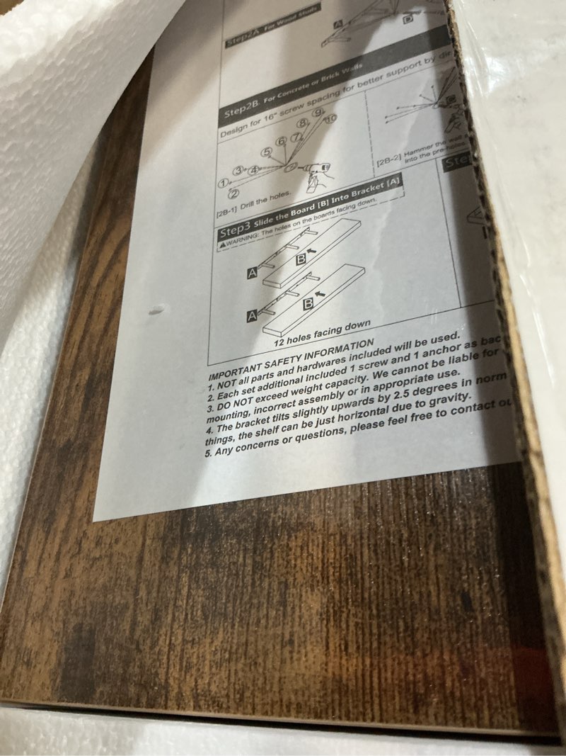 Condition photo showing New/Like New for QEEIG Floating Shelves for Wall 31.5" Long - Wall Mounted Shelf Bathroom Kitchen Living Room Bedroom Farmhouse Home Decor Display Bookshelf Large 31.5 x 9.3 inch Set of 2, Rustic Brown (008-80BN) 31.5" A. Brown