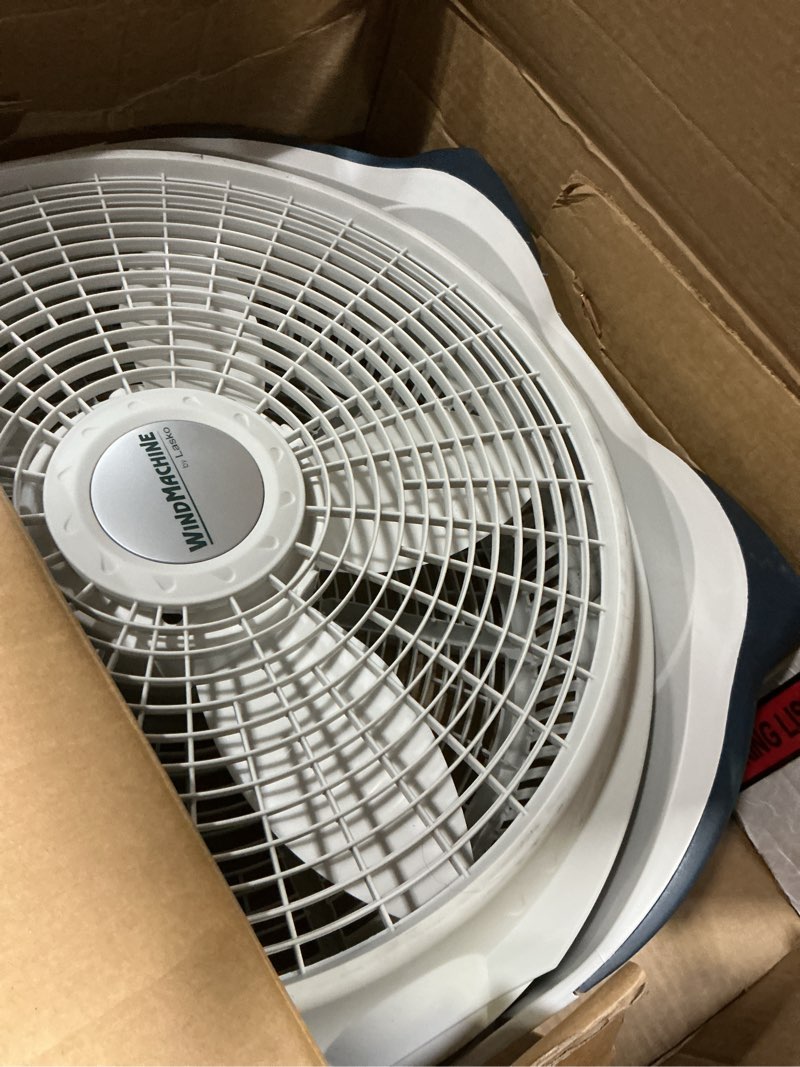 Condition photo showing As Is for lasko wind machine fan, air circulator fan with 3 speeds, 20" model 3300, gray