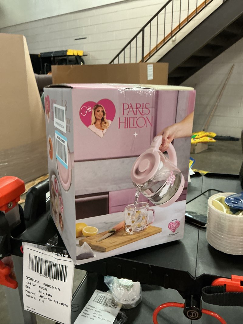 paris hilton electric kettle, fast boil with auto shut-off, led indicator, 360° base, cord storage, 1.8-liter, glass, pink