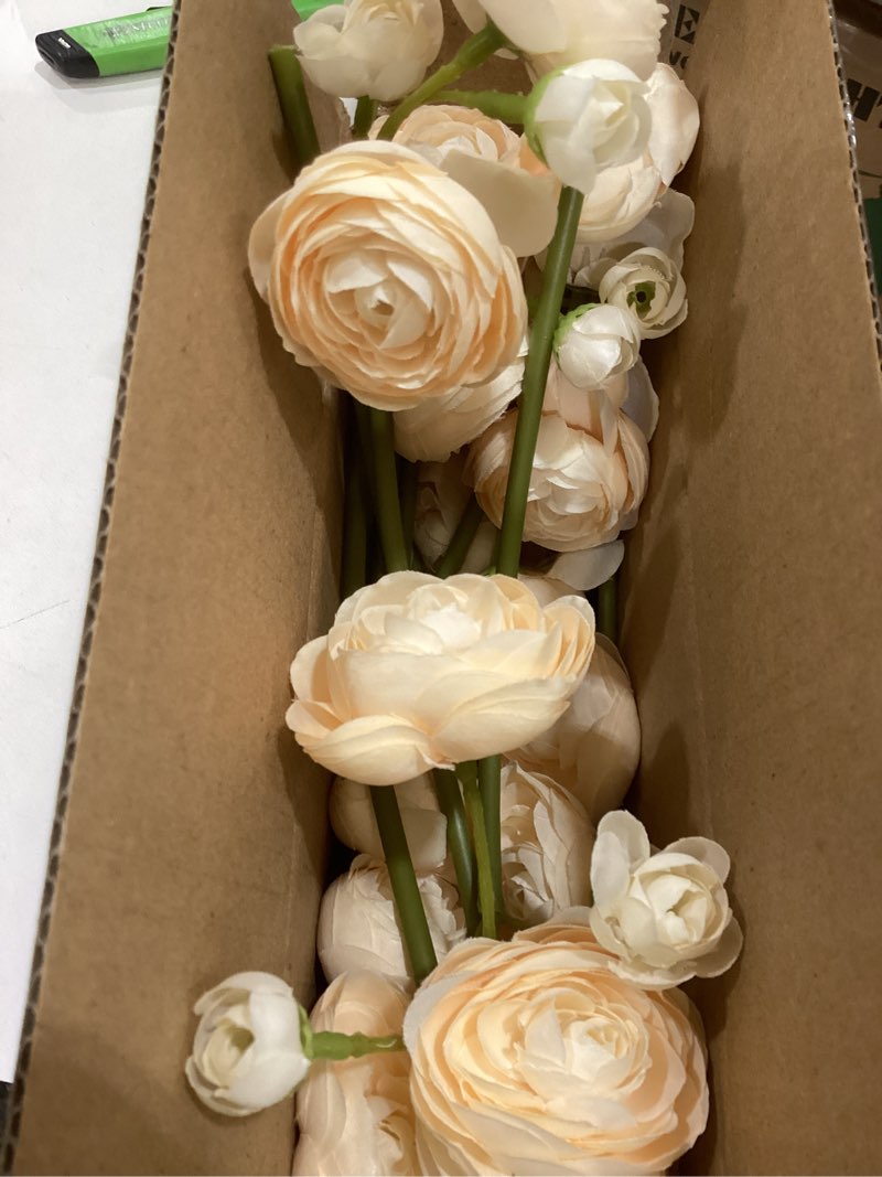 Condition photo showing Good Condition for ranunculus artificial flowers 18 pcs, faux silk mini peonies bulk flowers for vase, fake wedding filler flowers for diy bouquets, centerpieces arrangements bridal shower decor,cream