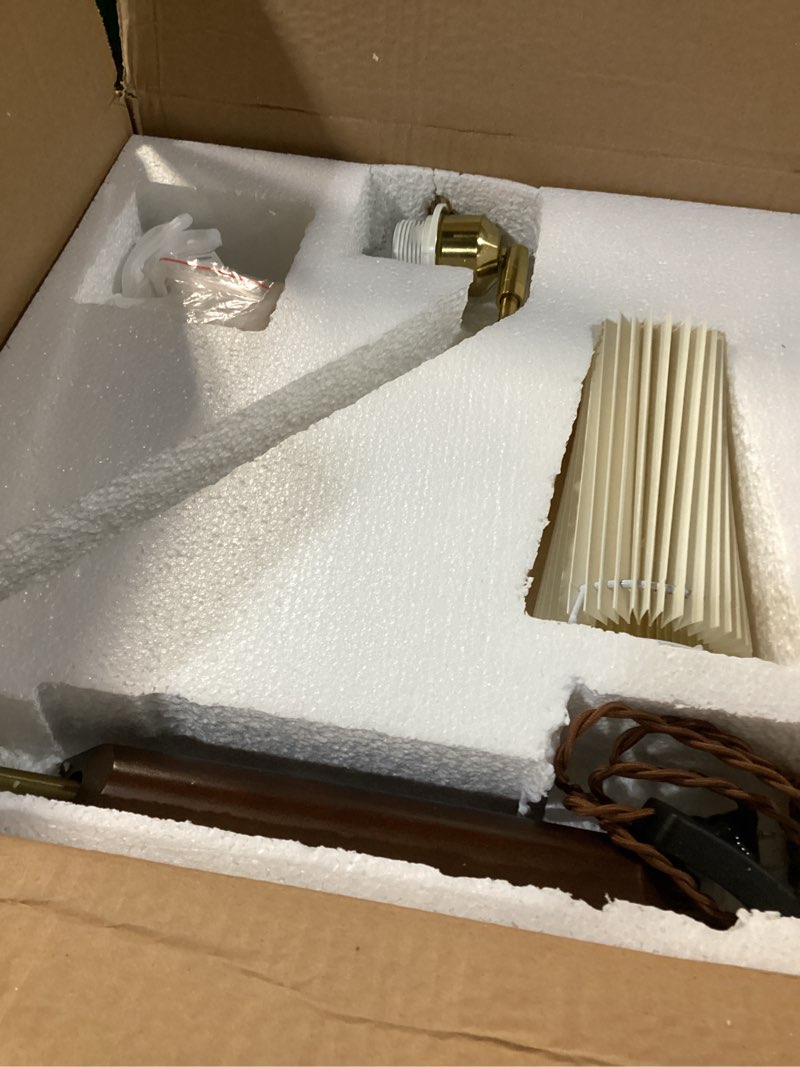 Condition photo showing Good Condition for SWEMOPP Swing Arm Plug in Wall Reading Lights for Bedroom Wood Farmhouse Wall Sconce with Pleated Fa