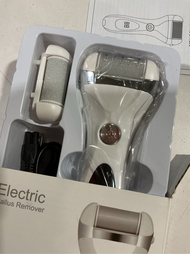 Condition photo showing New/Like New for Electric Foot Callus Remover Kit, Elmchee Rechargeable Callous removers 3 Grinding Heads Waterproof Foot Scrubber File, Professional Pedicure Tools kit Feet Care for Dead, Cracked Dry Skin 1 Count (Pack of 1) White