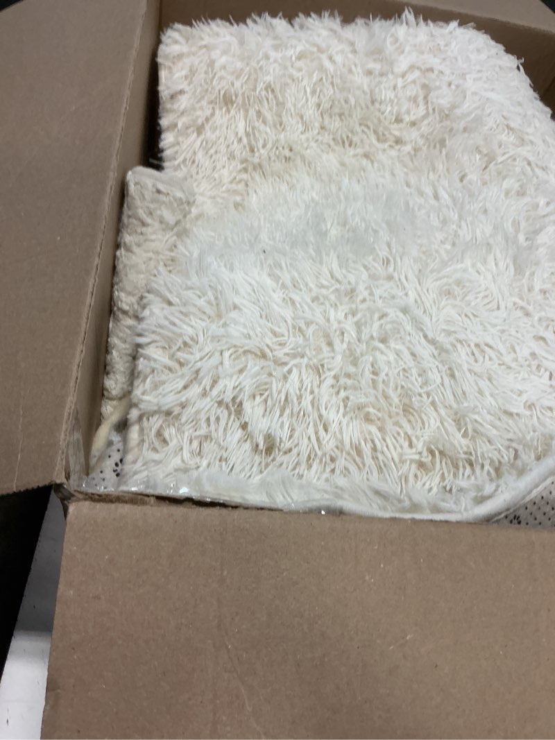 Condition photo showing As Is for olanly 9x12 machine washable large area rugs for living room, bedroom, soft fluffy shaggy bedside rug, indoor floor carpet for kids girls and boys, dorms, nursery, home decor aesthetic, ivory 9x12 ft ivory