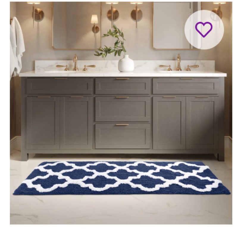 Freida 24x60 - inch Cotton Bathroom Rug with Trellis Pattern and Non