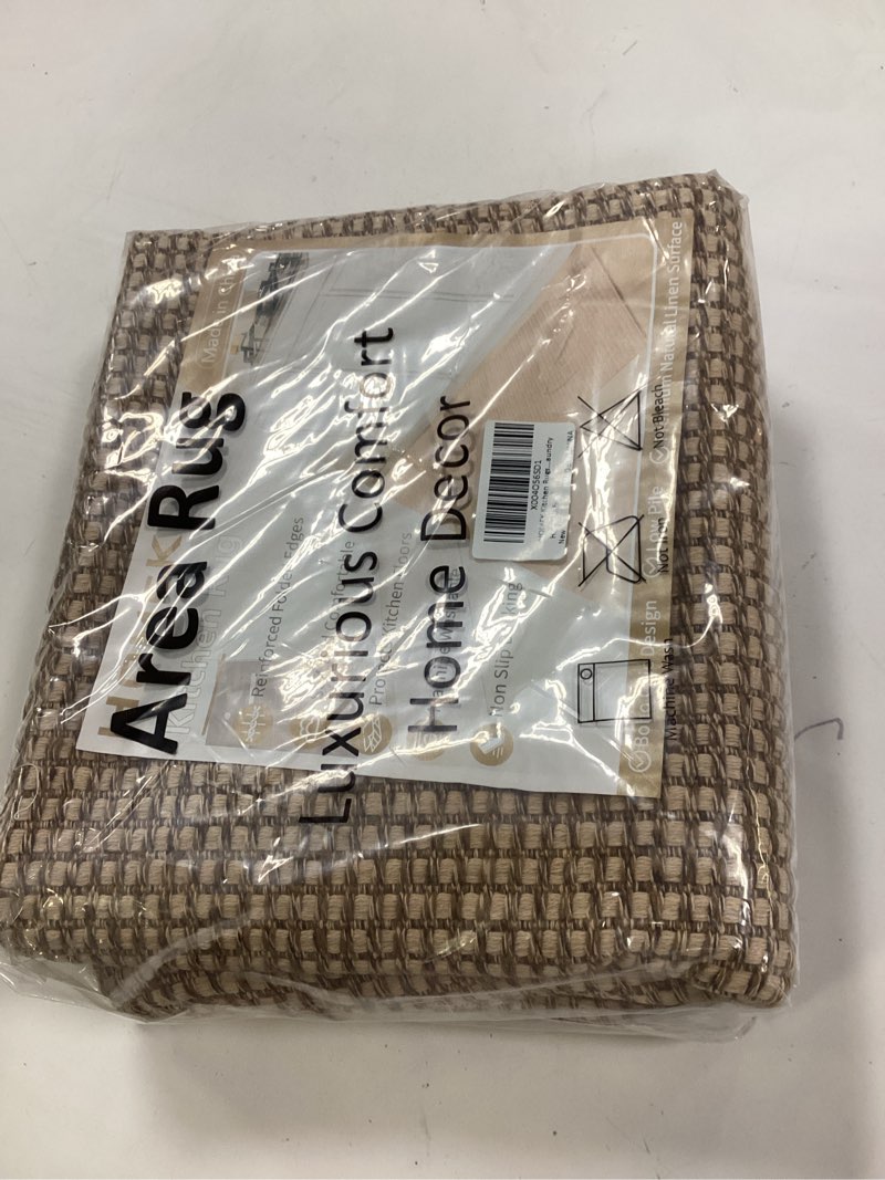 Condition photo showing New/Like New for Kitchen Rugs and Mats Non Skid Washable [2PCS] (17.3" x 30"+ 17.3" x 48"), Absorbent Kitchen Floor Mats, Boho Cotton Kitchen Runner Rugs Comfort Standing Mat for Sink Hallway Laundry 17.3"x 30"+17.3"x48" Brown