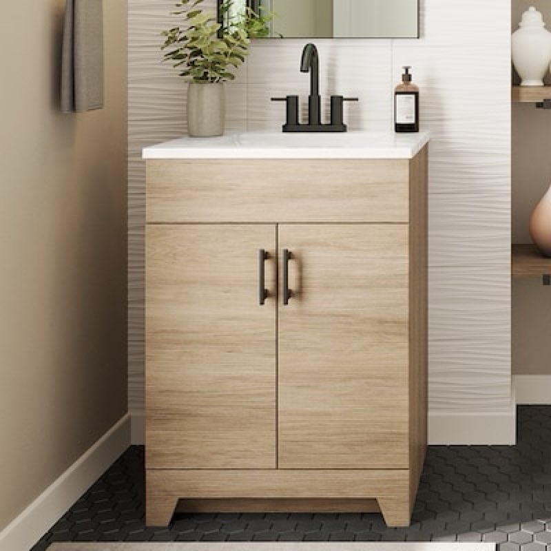 project source tierra 24-in sandstone single sink bathroom vanity with top