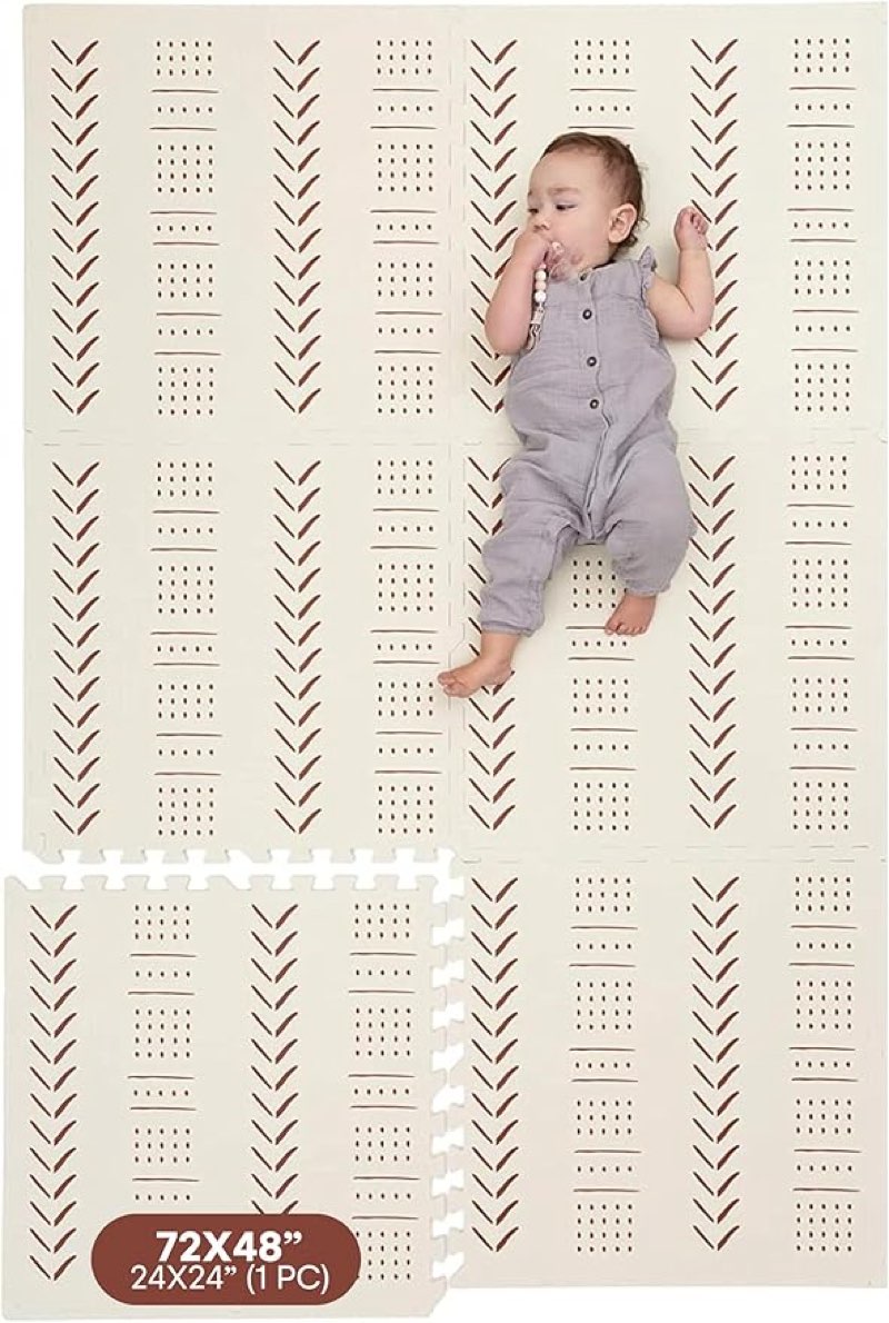 (similar)childlike behavior baby play mat - extra large, non-toxic foam play mat with soft interlocking floor tiles 72x48 inches - baby floor mat for infants, toddlers and kids (mudcloth - beige)