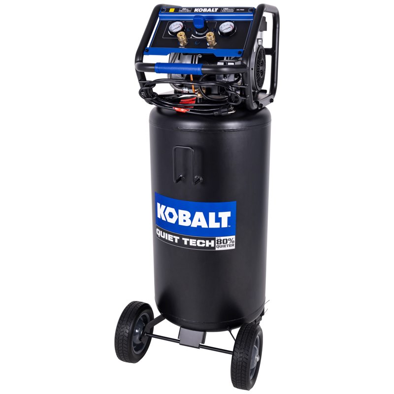 kobalt quiet tech 26-gallon portable electric 150 psi vertical air compressor