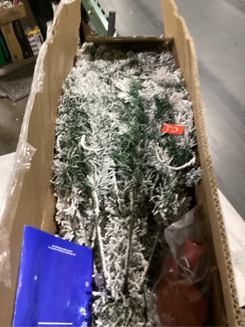 Condition photo showing Good Condition for 7.5 FT Pre-lit Snow Flocked Christmas Tree Spruce with Remote Control, 350 Warm White Multi-Color Changing LED Lights, Artificial Hinged/Feel Real/Realistic for Home, Dual Color LED