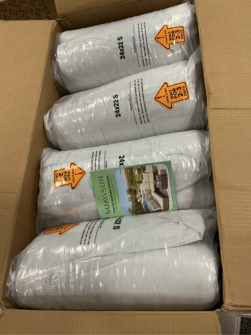 Condition photo showing New/Like New for outdoor chair cushions set of 4, waterproof backrest and deep seat cushion set for patio furniture, outdoor sofa replacement cushions with removable cover, 24 x 24 inch, cream 24*24 + 24*22 inch cream 4