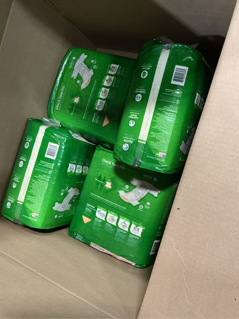 Condition photo showing New/Like New for 4 pack FitRight Adult Diapers, Ultra Heavy Absorbency, XL (Waist Size 56in-64in), 80 Count, OptiFit Incontinence Briefs for Men and Women, Disposable, Moisture-Wicking, Leak Protection, 80 Count X-Large
