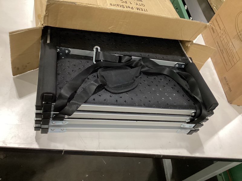 Condition photo showing Good Condition for extra wide dog stairs for large dogs, foldable dog ramp for car with non-slip surface, dogs stairs for cars, high beds, truck, supports up to 250 lbs, 4 steps
