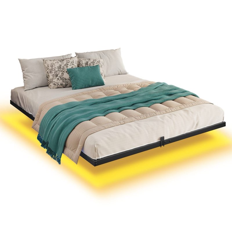 Metal Floating Bed Frame With LED Lights Black