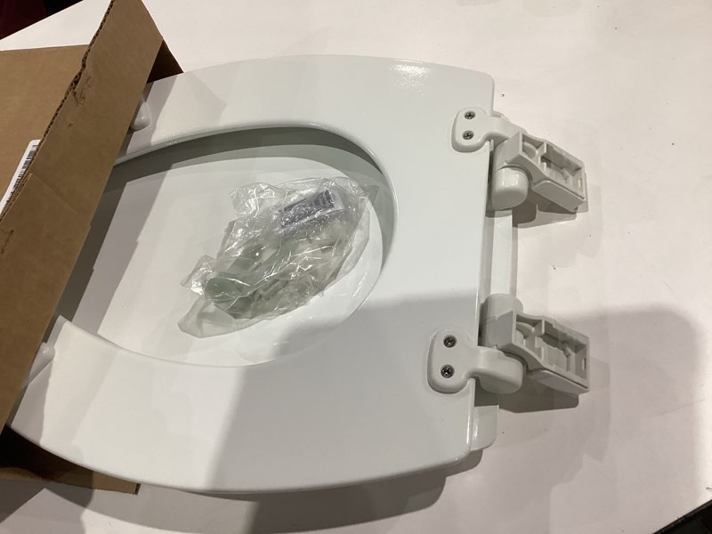 Condition photo showing Good Condition for Mayfair Cassel Slow Close Toilet Seat, Easy Clean, Non Slip Premium Wood Seat, Easy Install, Made in USA, Elongated, White Elongated 1 - Toilet Seat