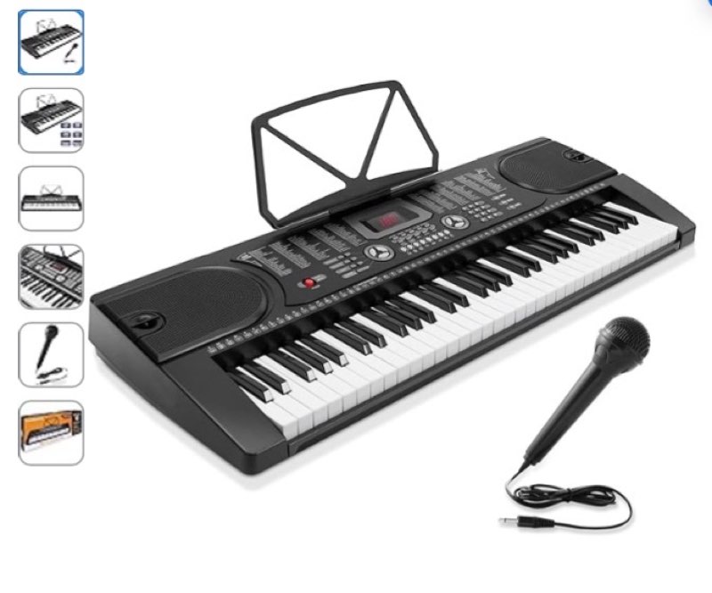 61-Key Electronic Music Keyboard Piano with LCD Display and Microphone - Portable - Black