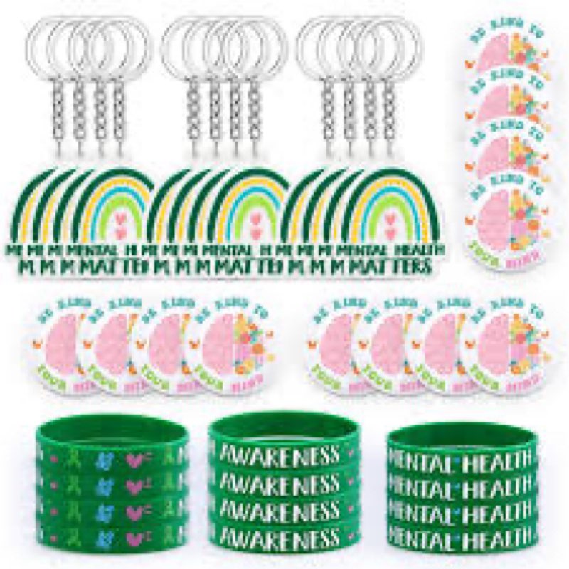 36pcs Mental Health Awareness Set Silicone Bracelets Badges and Keychains Mental Health Matters Keyc