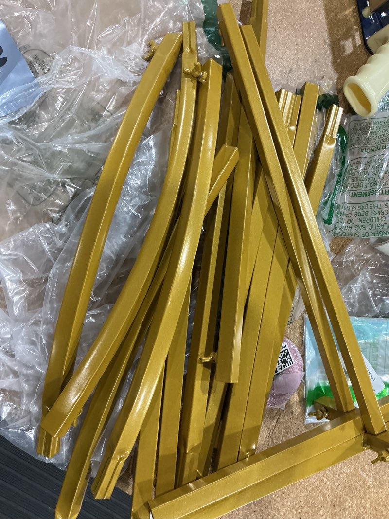 Condition photo showing Good Condition for 7.2 ft metal arch backdrop stand, gold wedding arch stand with ground nails, balloon arched backdrop for wedding, baby shower, birthday party, photography, garden floral, ceremony decor 7.2ft