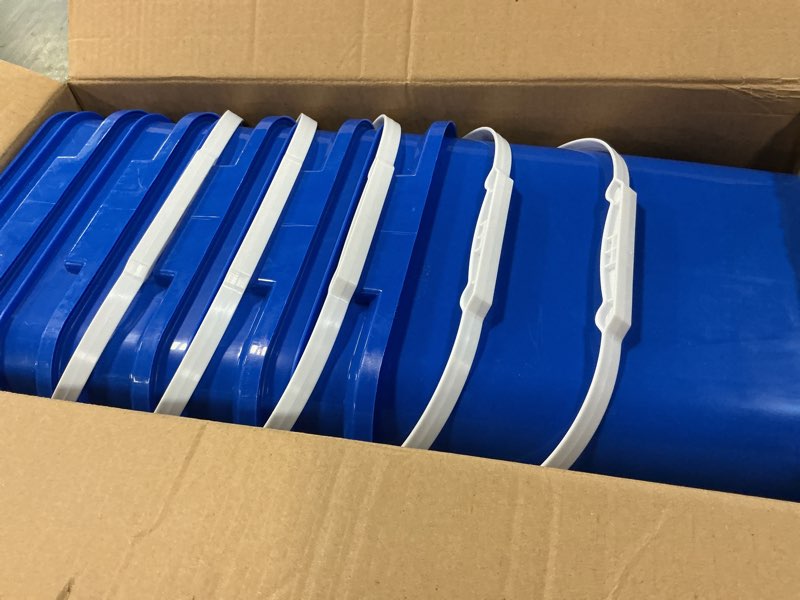 Condition photo showing Good Condition for mumufy 5 pcs 3.5 gallon square food grade bucket with lid square bucket pail plastic handles for long term food storage, camping, fishing, home organization easy stack and store (blue) blue 5
