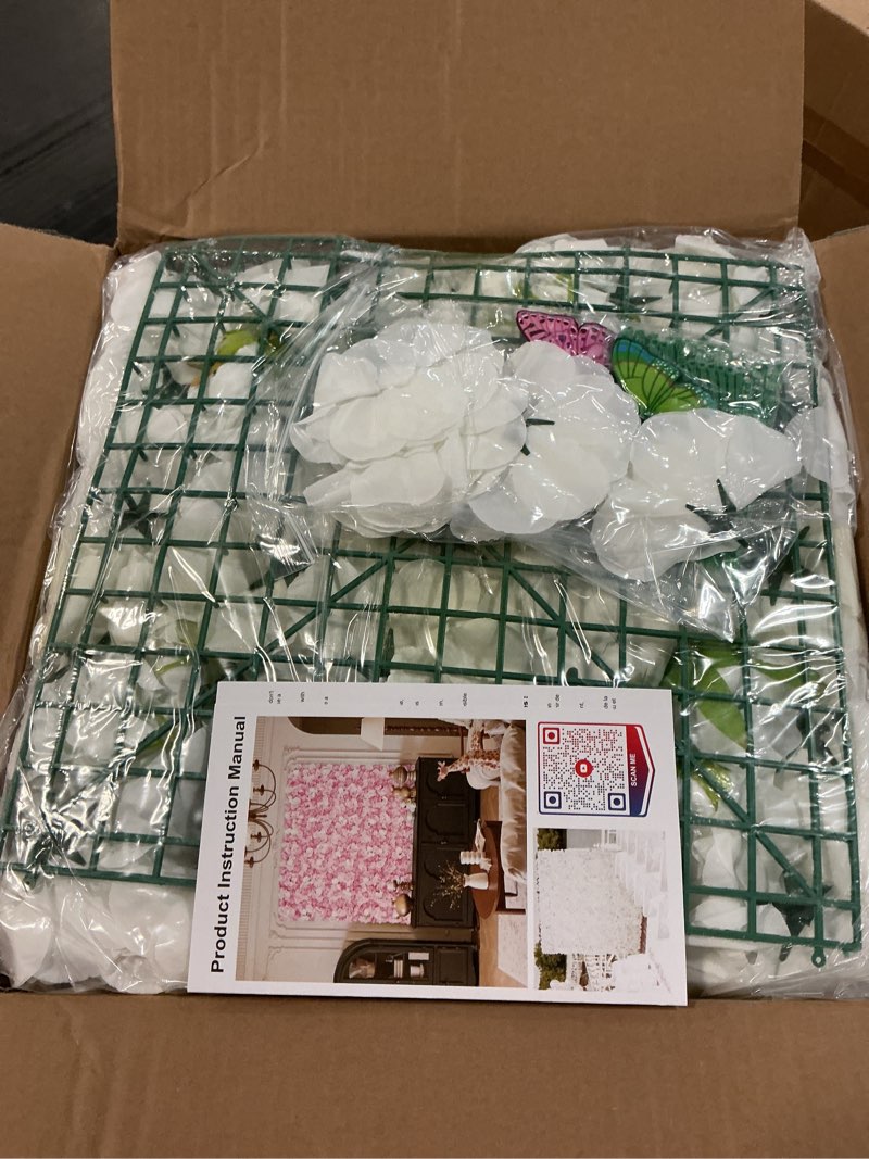 Condition photo showing New/Like New for flower wall backdrop 12-pack 16.5"* 16.5"artificial silk flowers rose floral panels spring wedding home mother's day valentine's day photography event party decoration -white white 16.5inch
